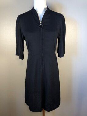 Who What Wear 3/4 Sleeve Zip Front Black Dress Size XS